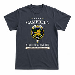 Campbell Modern Tartan Crest Mischief and Mayhem T-shirt