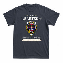 Charteris (Earl of Wemyss) Tartan Crest Mischief and Mayhem T-shirt
