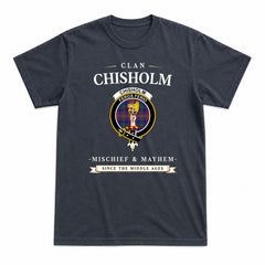 Chisholm Hunting Modern Tartan Crest Mischief and Mayhem T-shirt