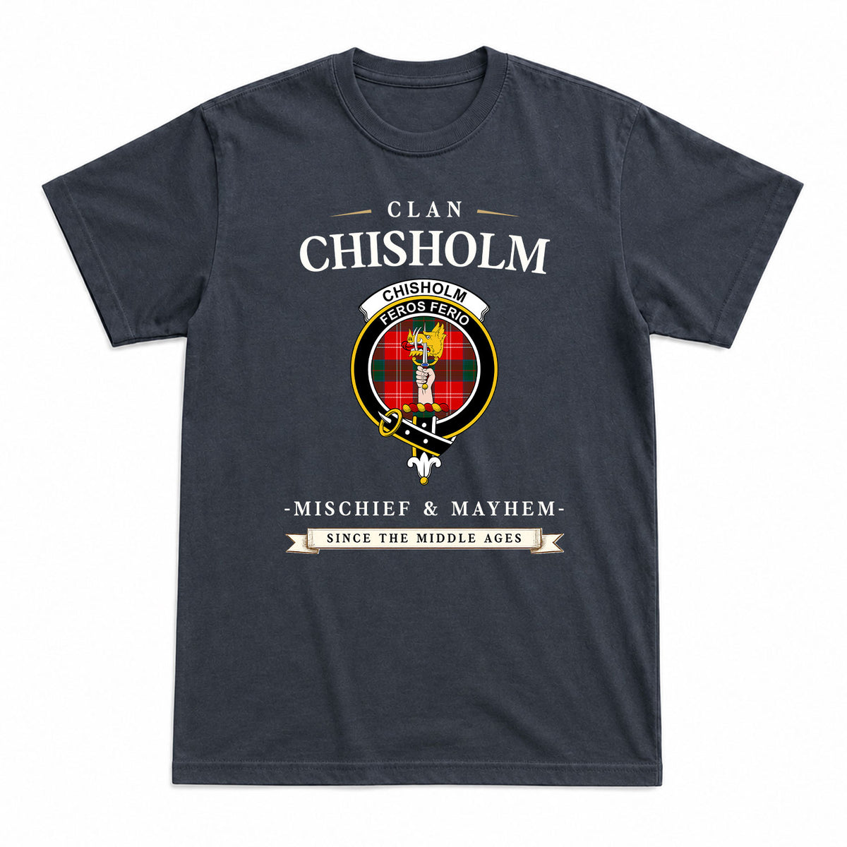 Chisholm Modern Tartan Crest Mischief and Mayhem T-shirt