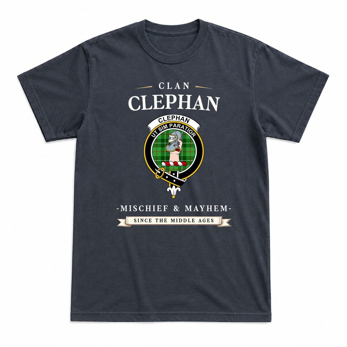 Clephan (or Clephane) Tartan Crest Mischief and Mayhem T-shirt