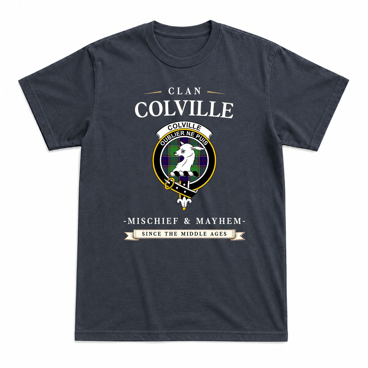 Colville Tartan Crest Mischief and Mayhem T-shirt