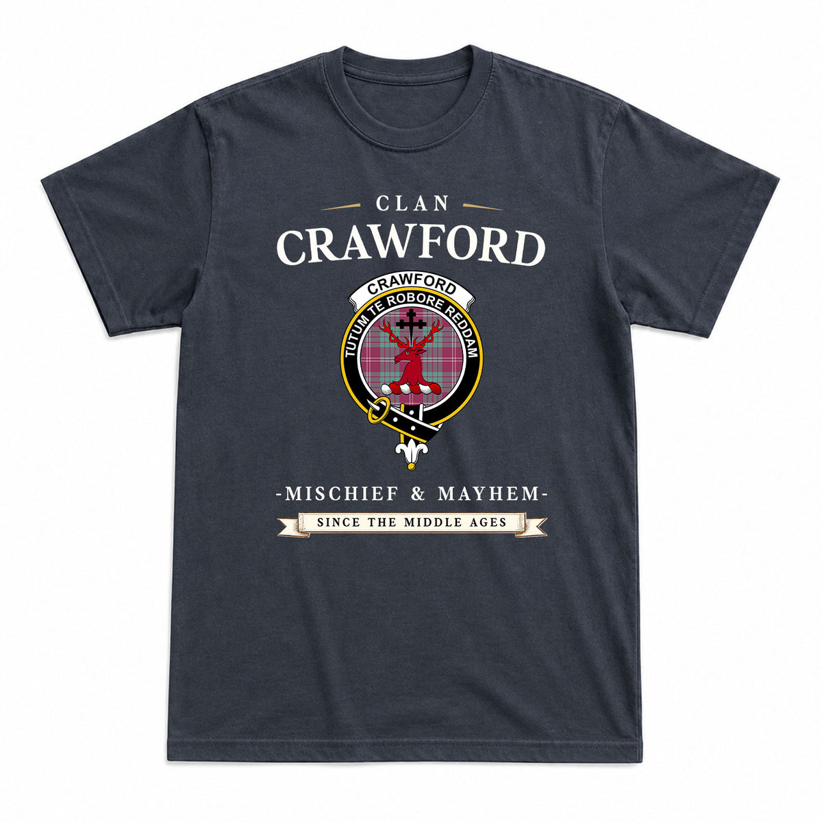 Crawford Ancient Tartan Crest Mischief and Mayhem T-shirt