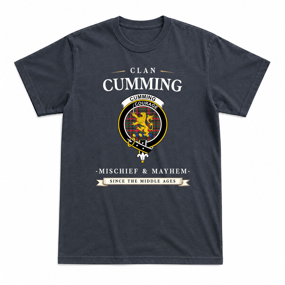 Cumming Hunting Modern Tartan Crest Mischief and Mayhem T-shirt
