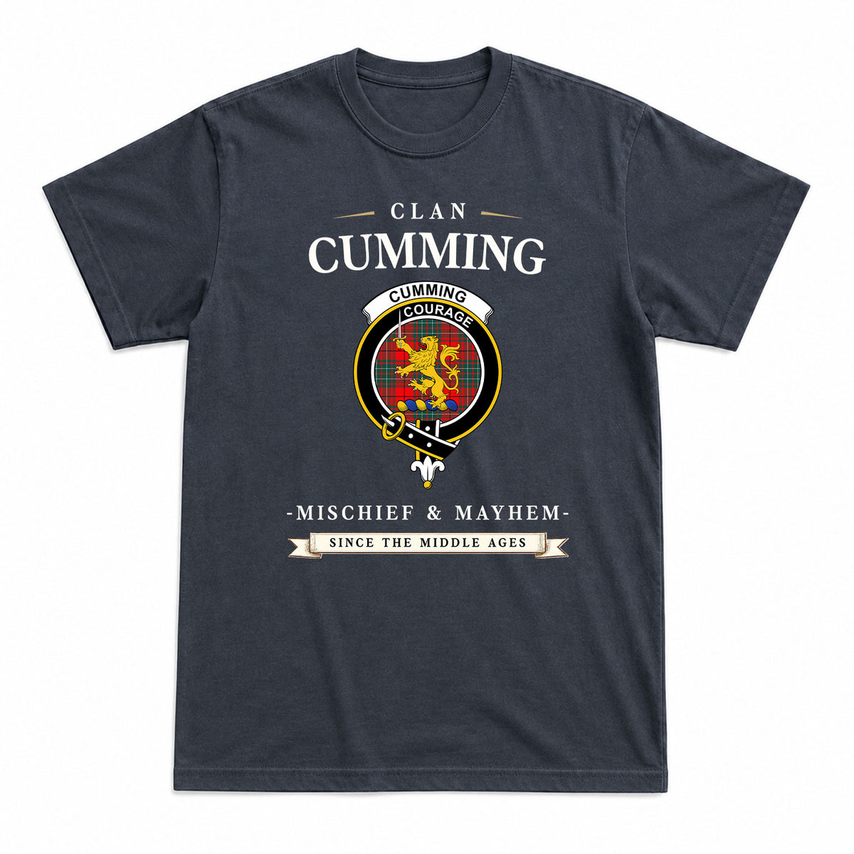 Cumming Modern Tartan Crest Mischief and Mayhem T-shirt