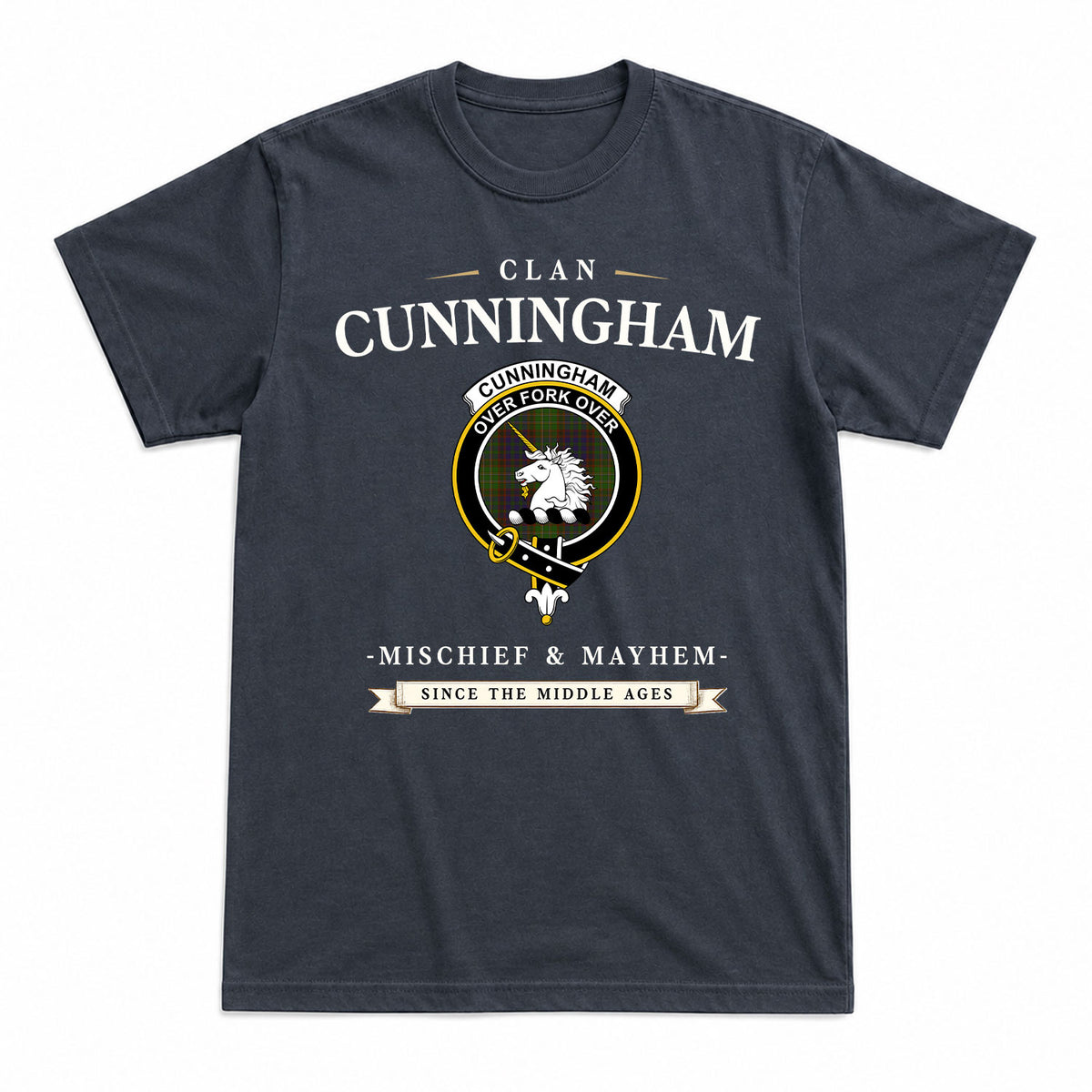 Cunningham Hunting Modern Tartan Crest Mischief and Mayhem T-shirt