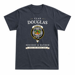 Douglas Grey Modern Tartan Crest Mischief and Mayhem T-shirt