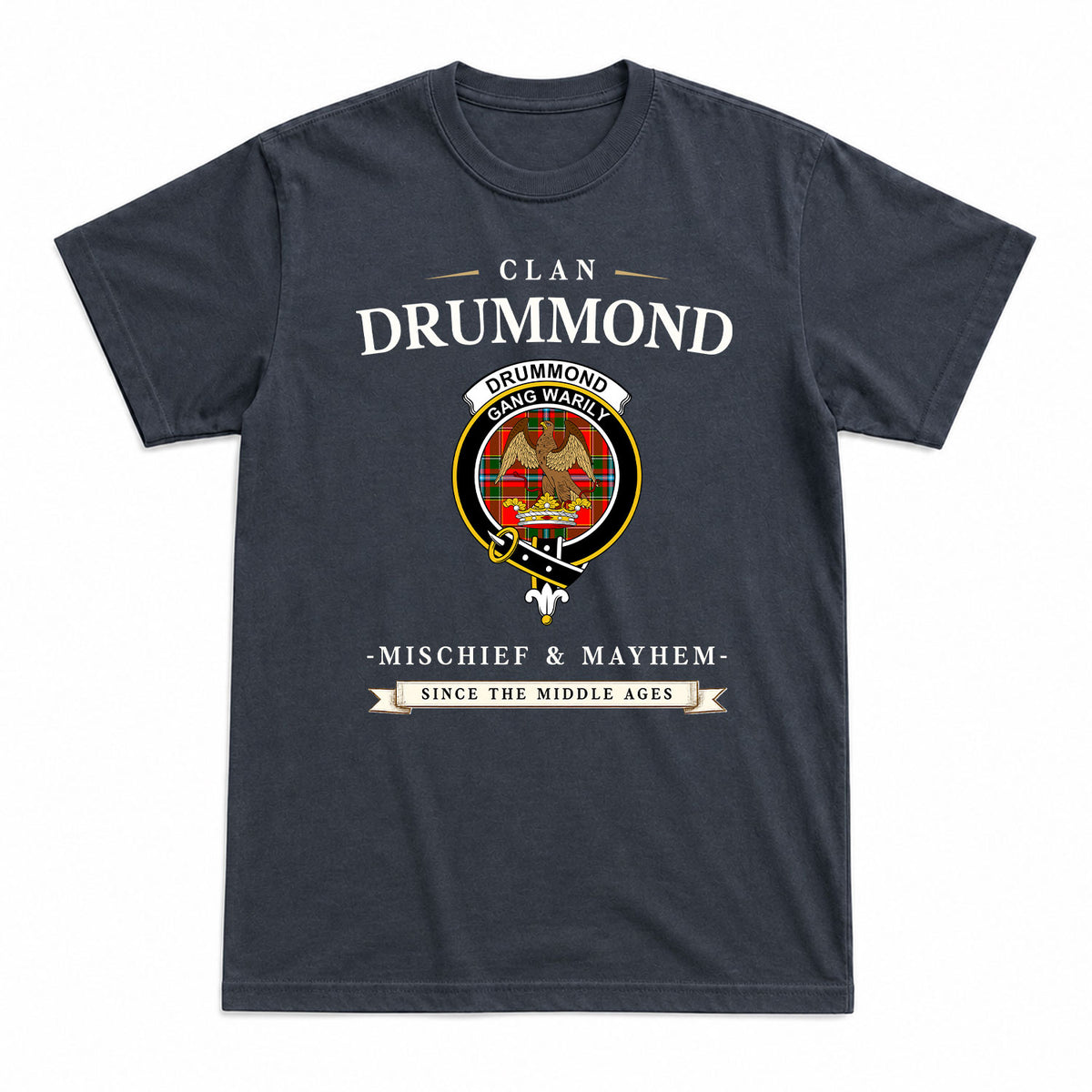 Drummond of Perth Tartan Crest Mischief and Mayhem T-shirt