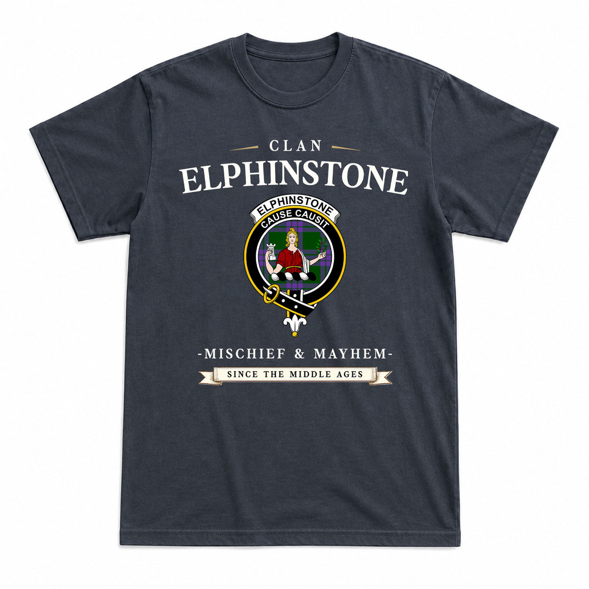 Elphinstone Tartan Crest Mischief and Mayhem T-shirt