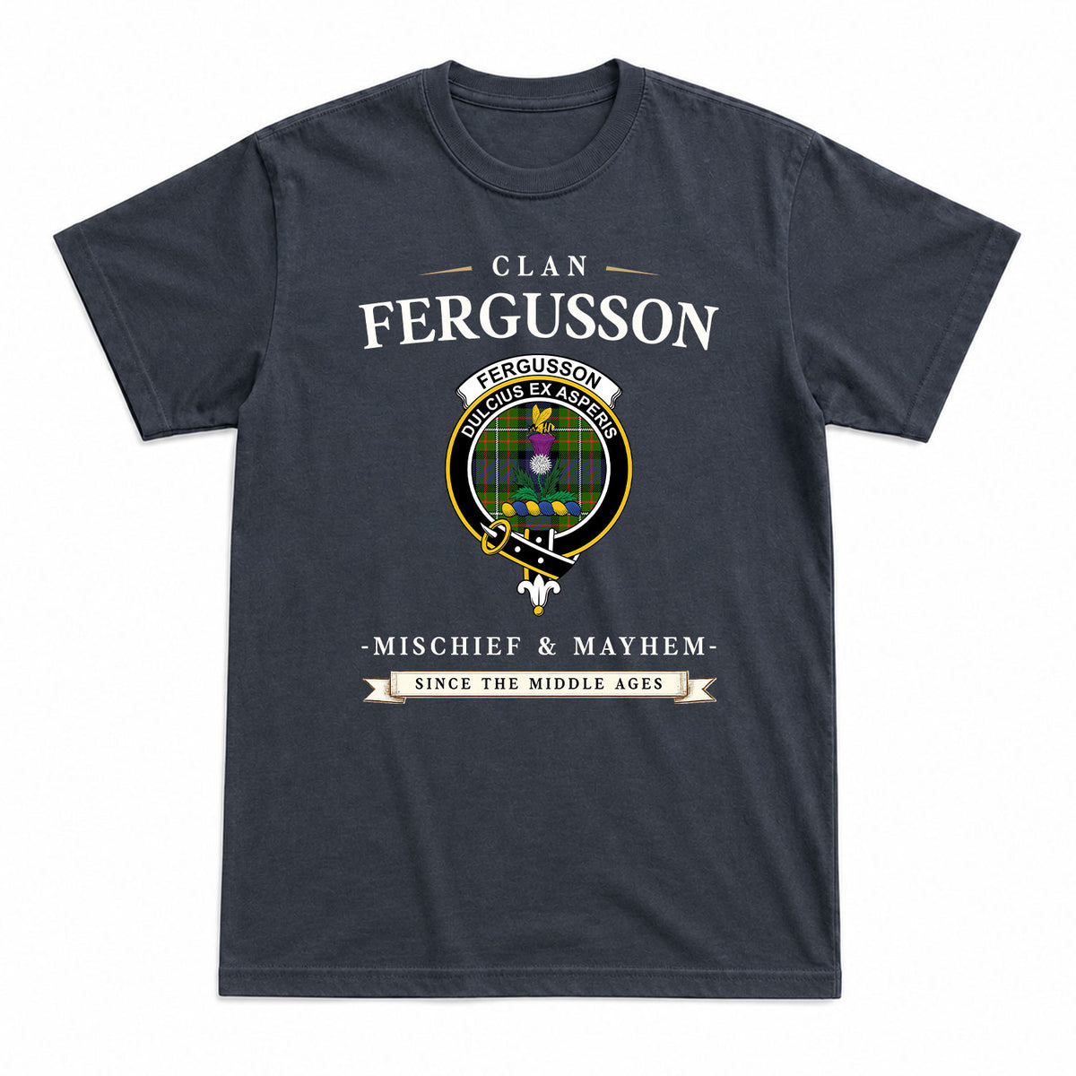 Fergusson Modern Tartan Crest Mischief and Mayhem T-shirt
