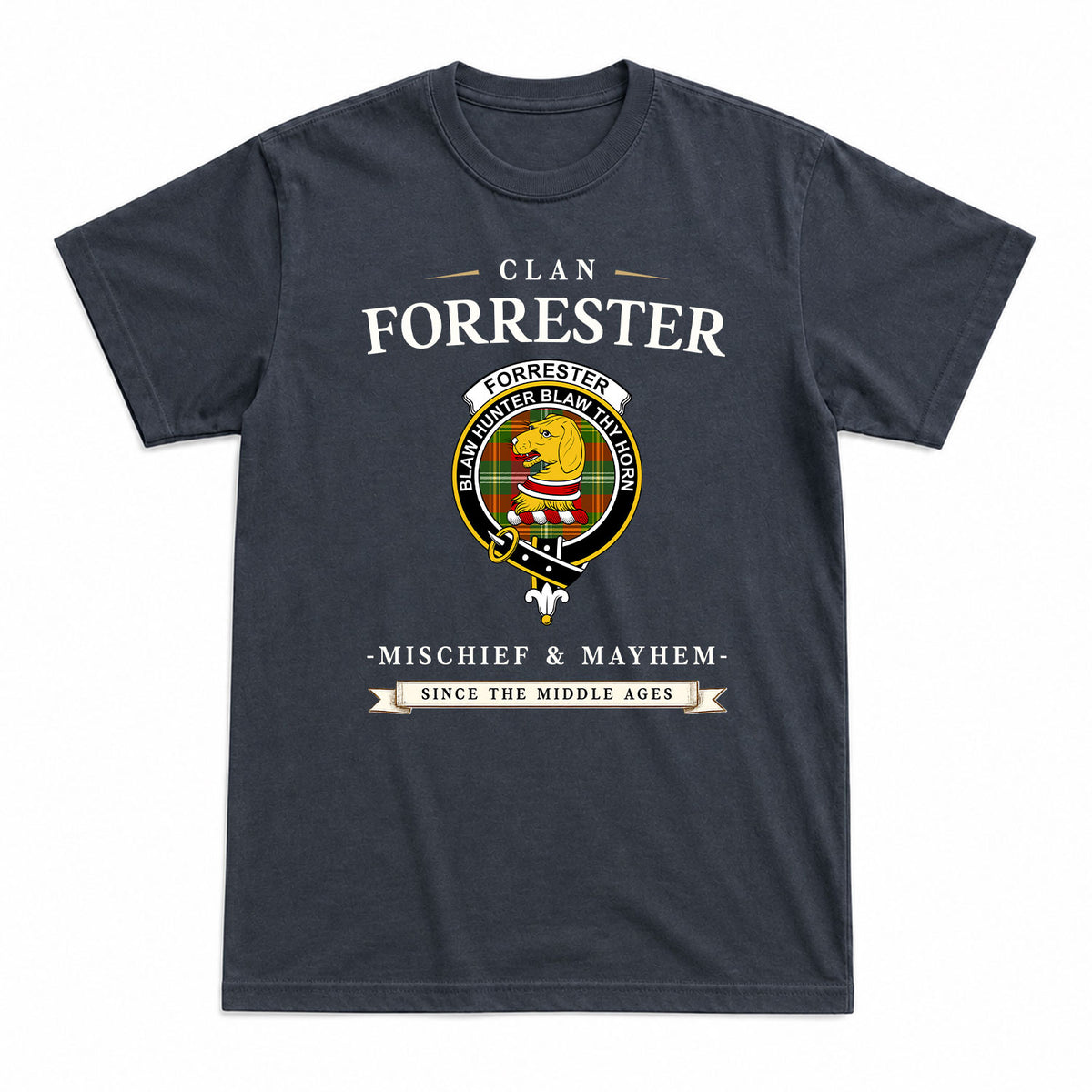 Forrester Tartan Crest Mischief and Mayhem T-shirt