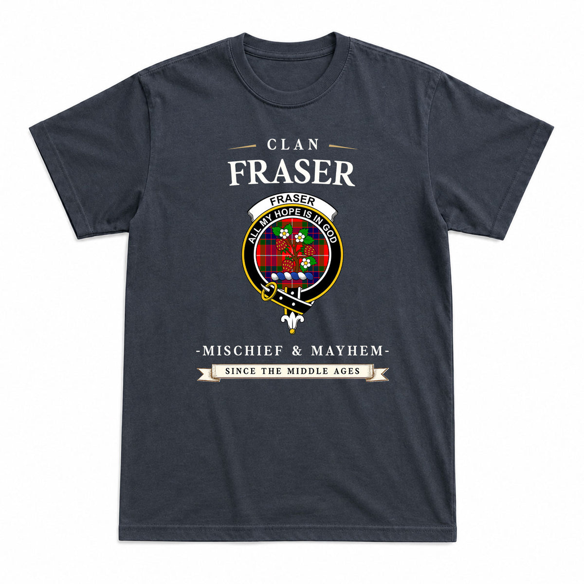 Fraser Tartan Crest Mischief and Mayhem T-shirt