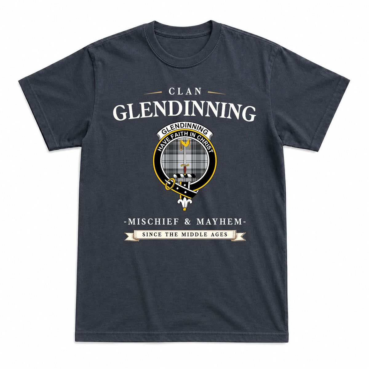 Glendinning Tartan Crest Mischief and Mayhem T-shirt
