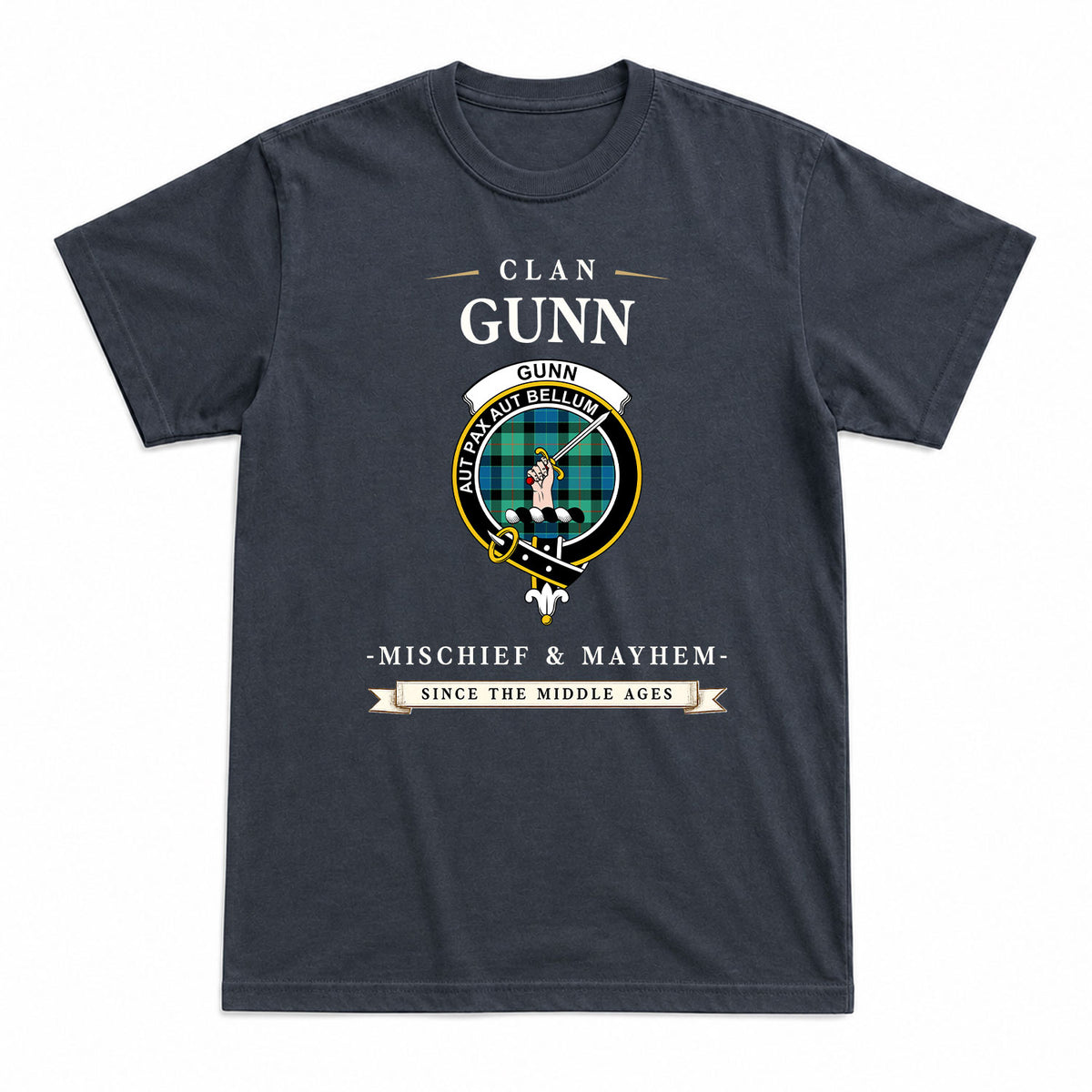 Gunn Ancient Tartan Crest Mischief and Mayhem T-shirt