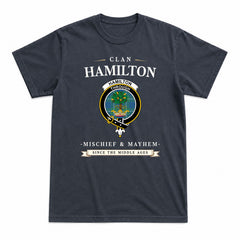 Hamilton Hunting Ancient Tartan Crest Mischief and Mayhem T-shirt