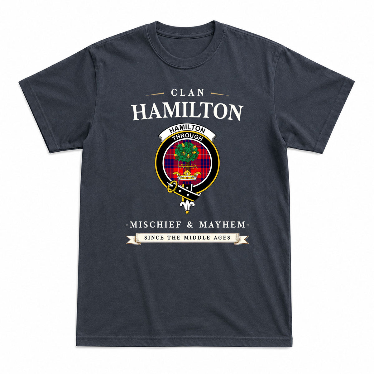 Hamilton Modern Tartan Crest Mischief and Mayhem T-shirt