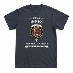 Innes Ancient Tartan Crest Mischief and Mayhem T-shirt
