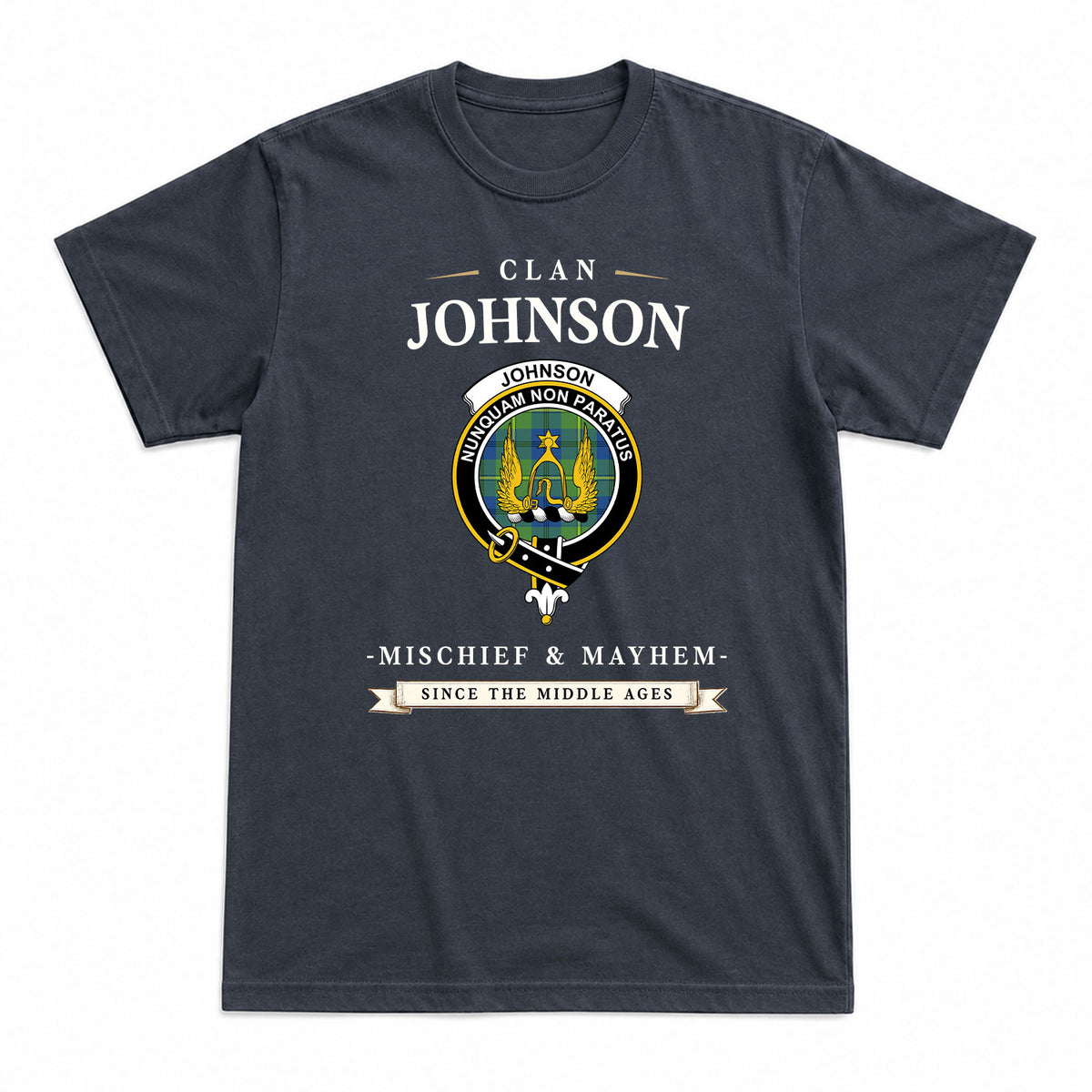 Johnson Ancient Tartan Crest Mischief and Mayhem T-shirt