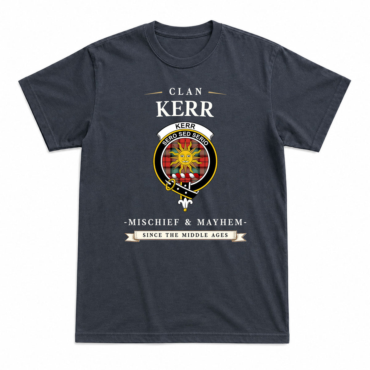 Kerr Ancient Tartan Crest Mischief and Mayhem T-shirt
