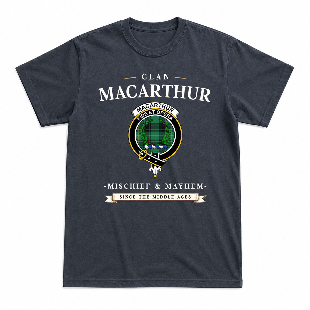 MacArthur Ancient Tartan Crest Mischief and Mayhem T-shirt