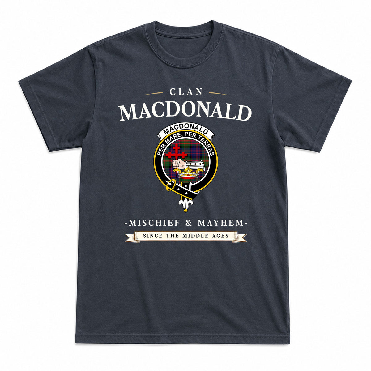 MacDonald Modern Tartan Crest Mischief and Mayhem T-shirt