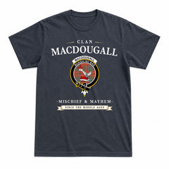 MacDougall Ancient Tartan Crest Mischief and Mayhem T-shirt