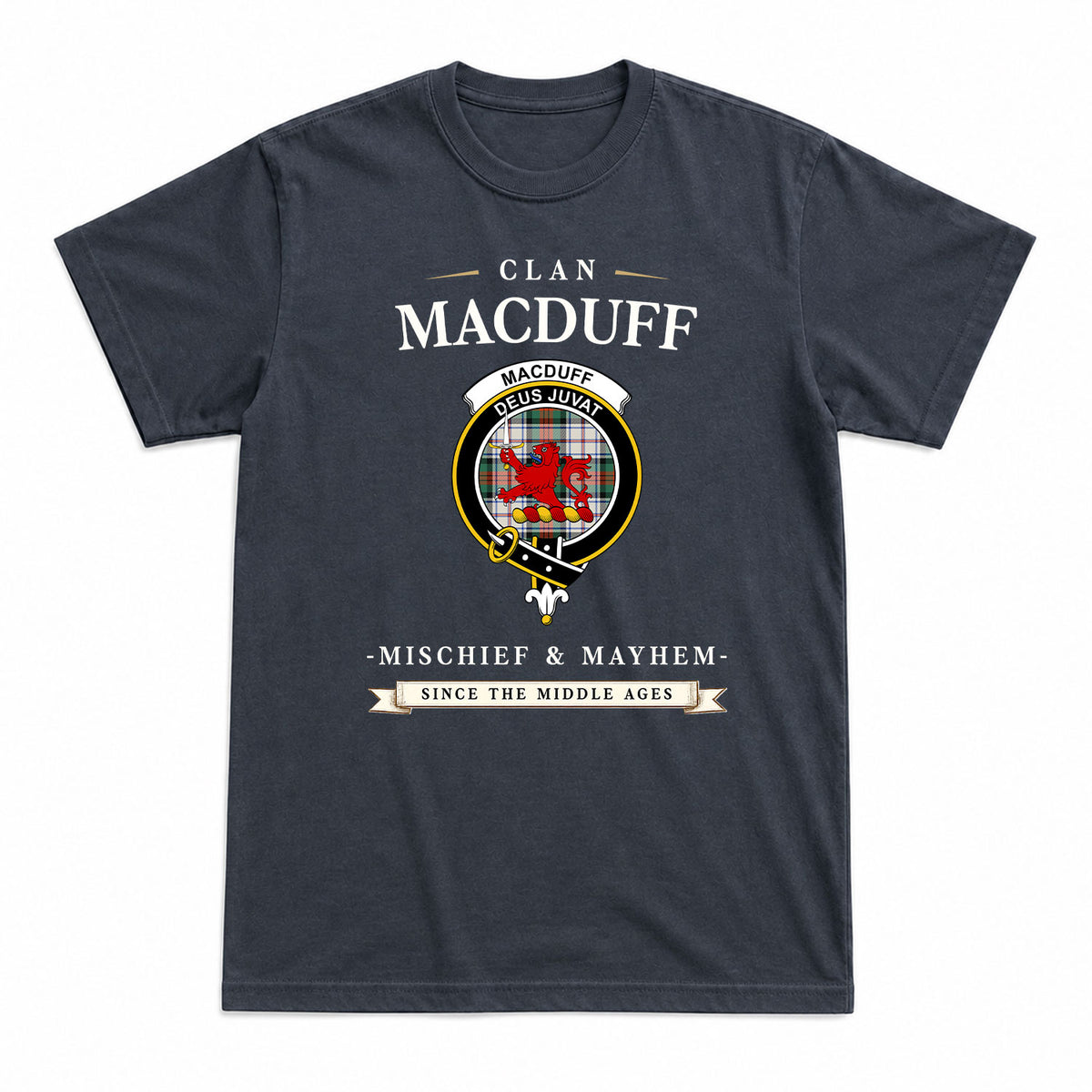 MacDuff Dress Ancient Tartan Crest Mischief and Mayhem T-shirt