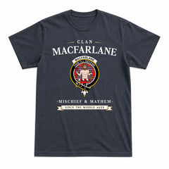 MacFarlane Modern Tartan Crest Mischief and Mayhem T-shirt