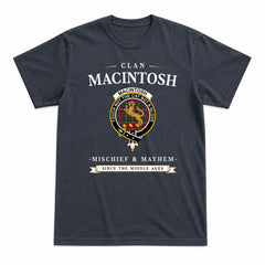 MacIntosh Hunting Modern Tartan Crest Mischief and Mayhem T-shirt