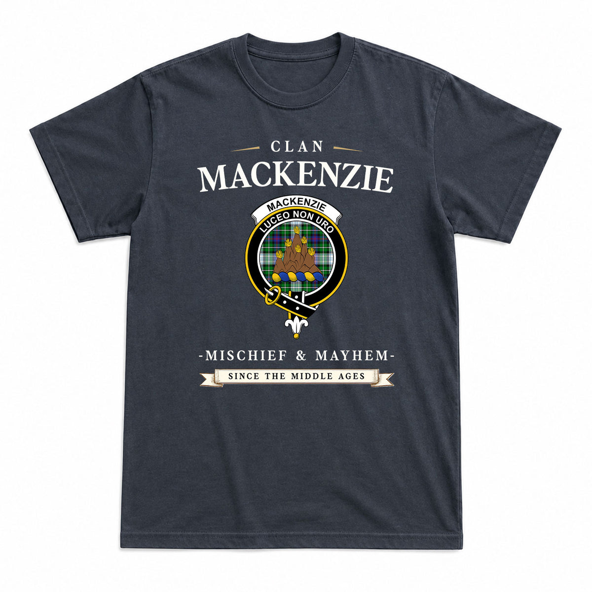 MacKenzie Dress Modern Tartan Crest Mischief and Mayhem T-shirt