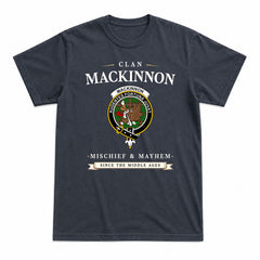 MacKinnon Hunting Modern Tartan Crest Mischief and Mayhem T-shirt