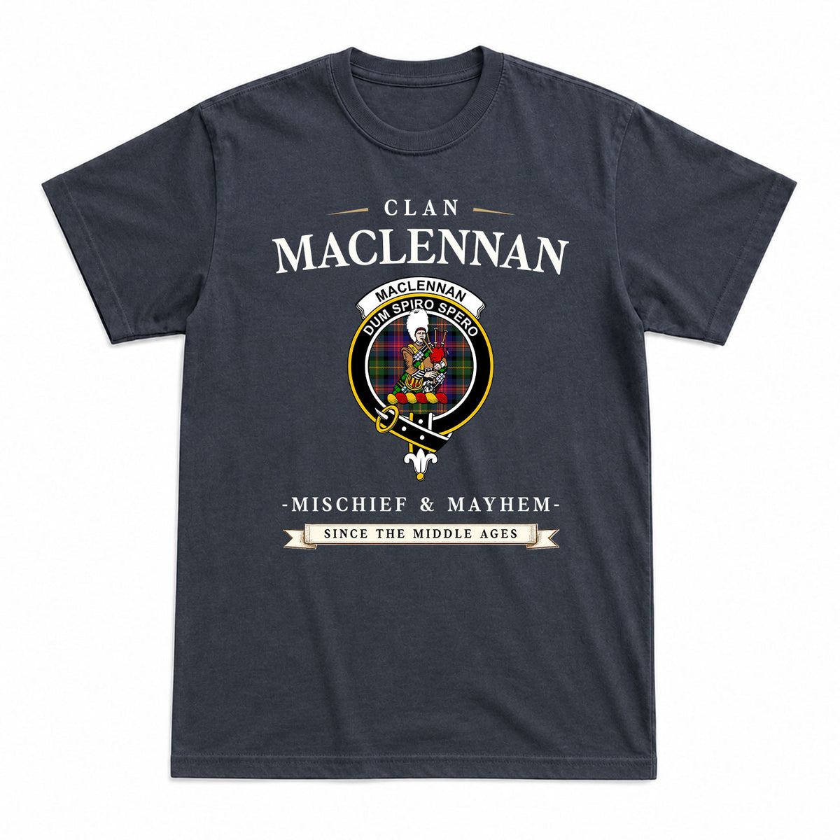 MacLennan Modern Tartan Crest Mischief and Mayhem T-shirt