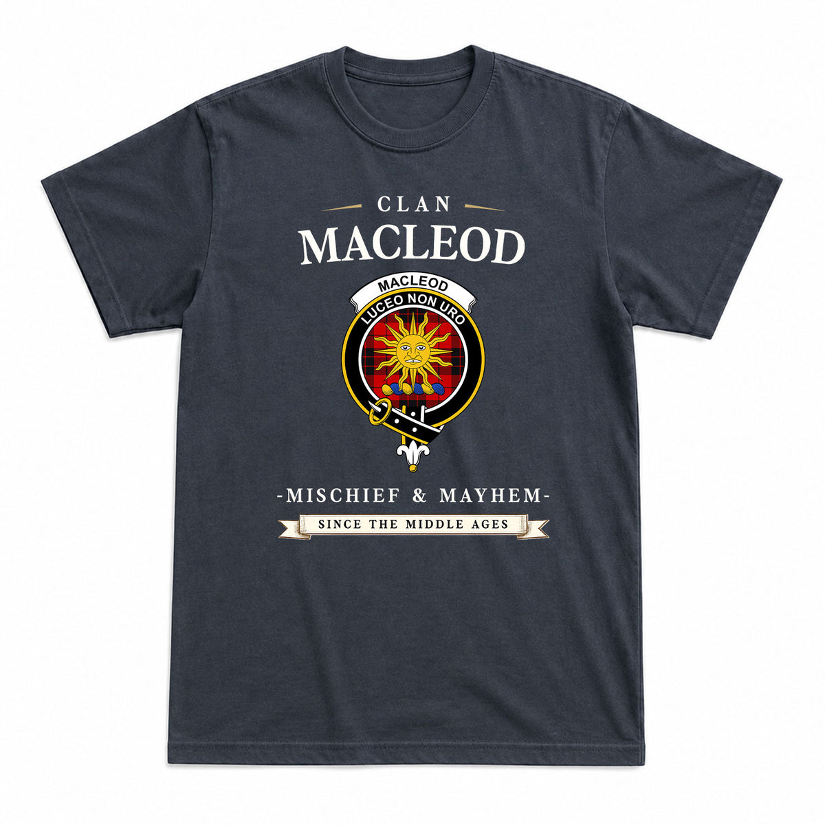 MacLeod of Raasay Tartan Crest Mischief and Mayhem T-shirt