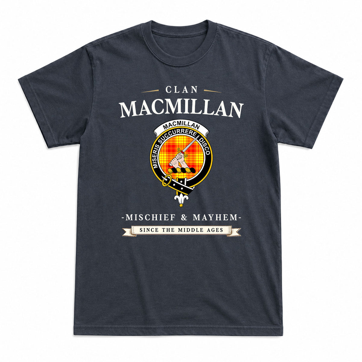MacMillan Clan Tartan Crest Mischief and Mayhem T-shirt