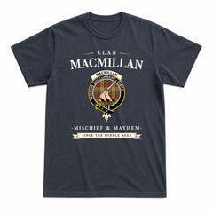 MacMillan Old Weathered Tartan Crest Mischief and Mayhem T-shirt