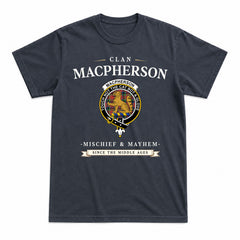 MacPherson Ancient Tartan Crest Mischief and Mayhem T-shirt