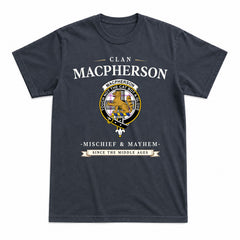 MacPherson Dress Modern Tartan Crest Mischief and Mayhem T-shirt