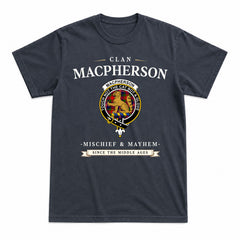 MacPherson Modern Tartan Crest Mischief and Mayhem T-shirt