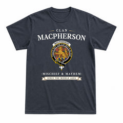 MacPherson Weathered Tartan Crest Mischief and Mayhem T-shirt