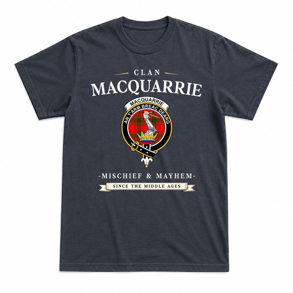 MacQuarrie Tartan Crest Mischief and Mayhem T-shirt
