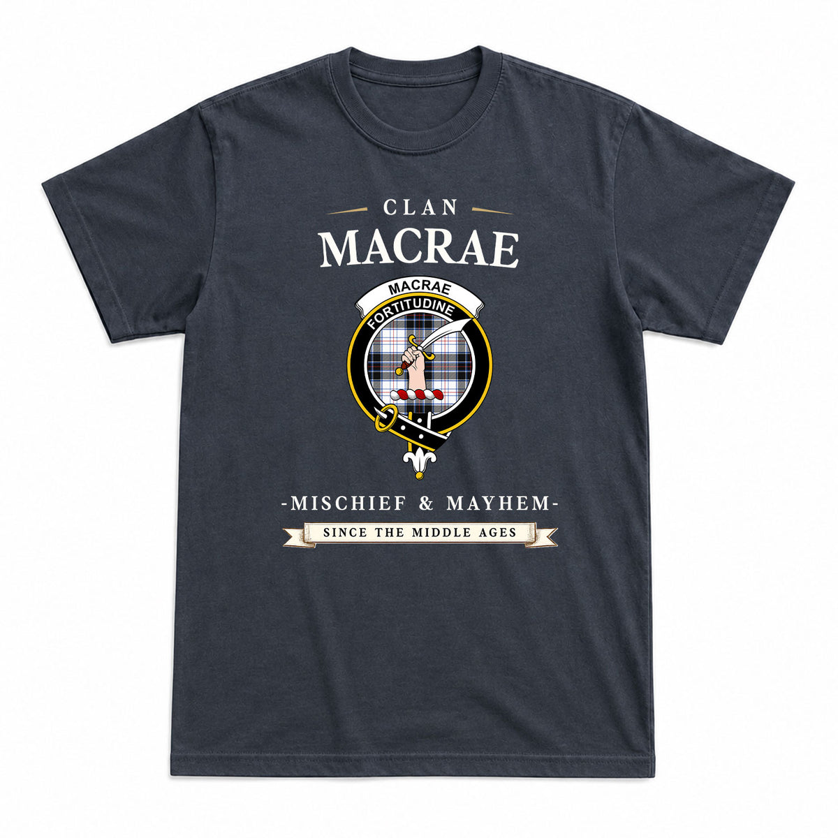 MacRae Dress Modern Tartan Crest Mischief and Mayhem T-shirt
