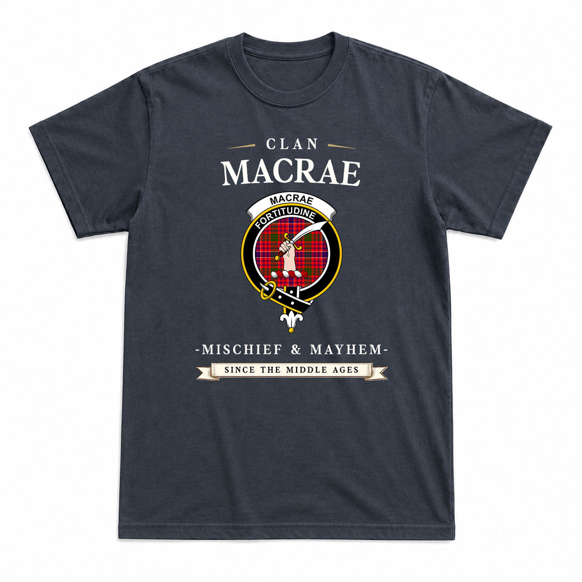 MacRae Modern Tartan Crest Mischief and Mayhem T-shirt
