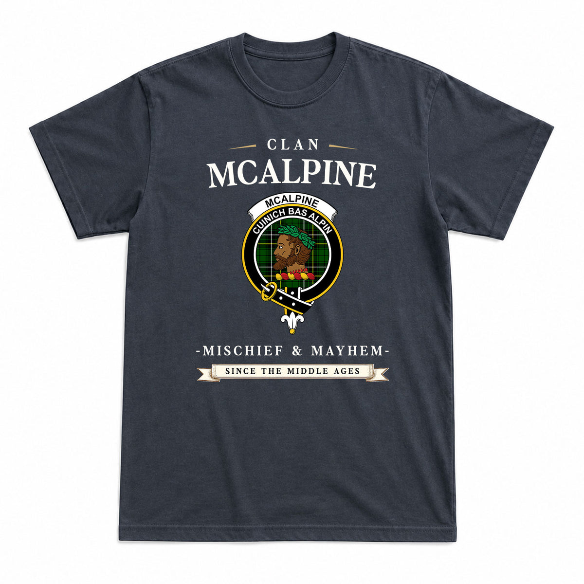 McAlpine Modern Tartan Crest Mischief and Mayhem T-shirt