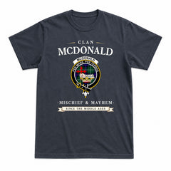 McDonald of the Isles Hunting Modern Tartan Crest Mischief and Mayhem T-shirt