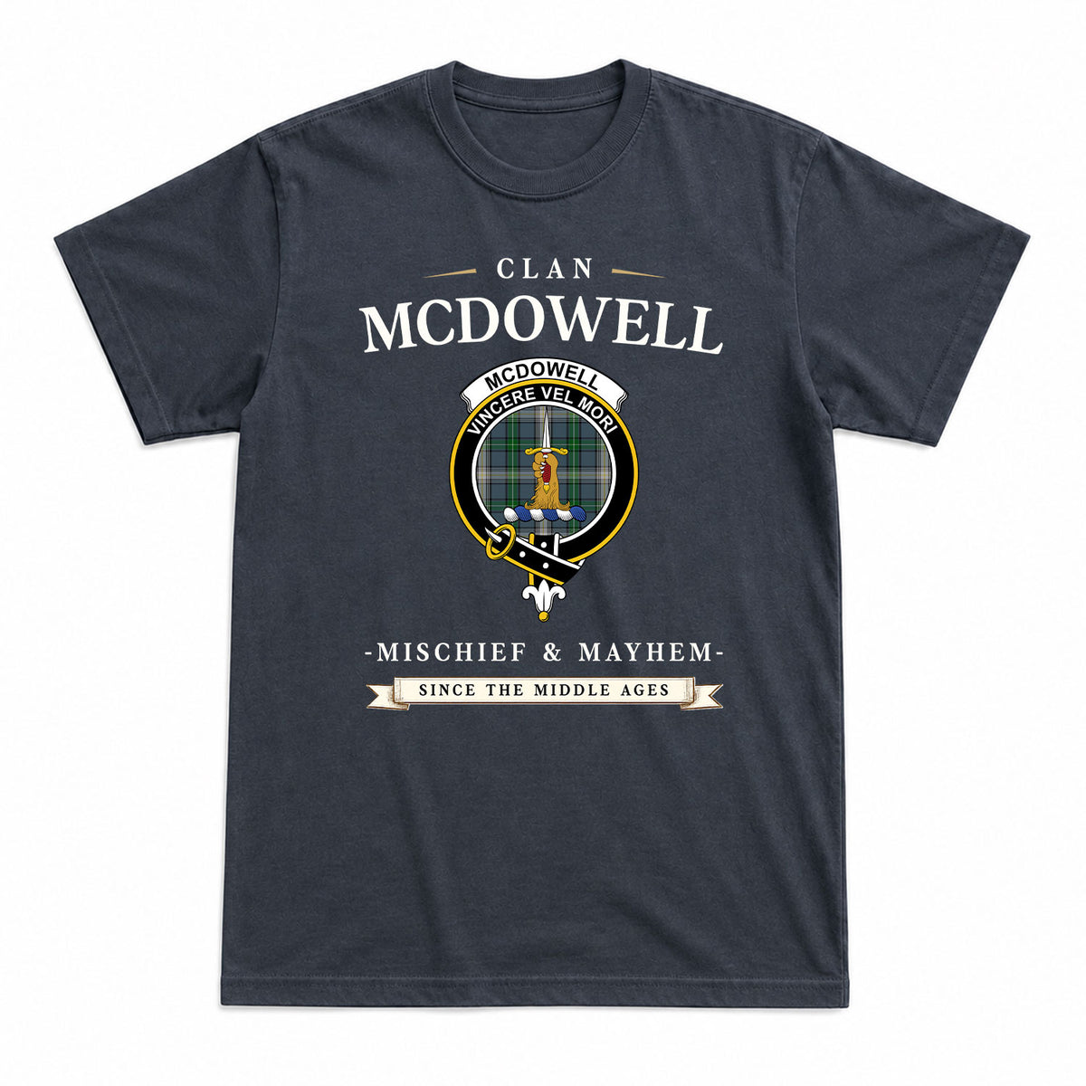 McDowell (MacDowell) Tartan Crest Mischief and Mayhem T-shirt
