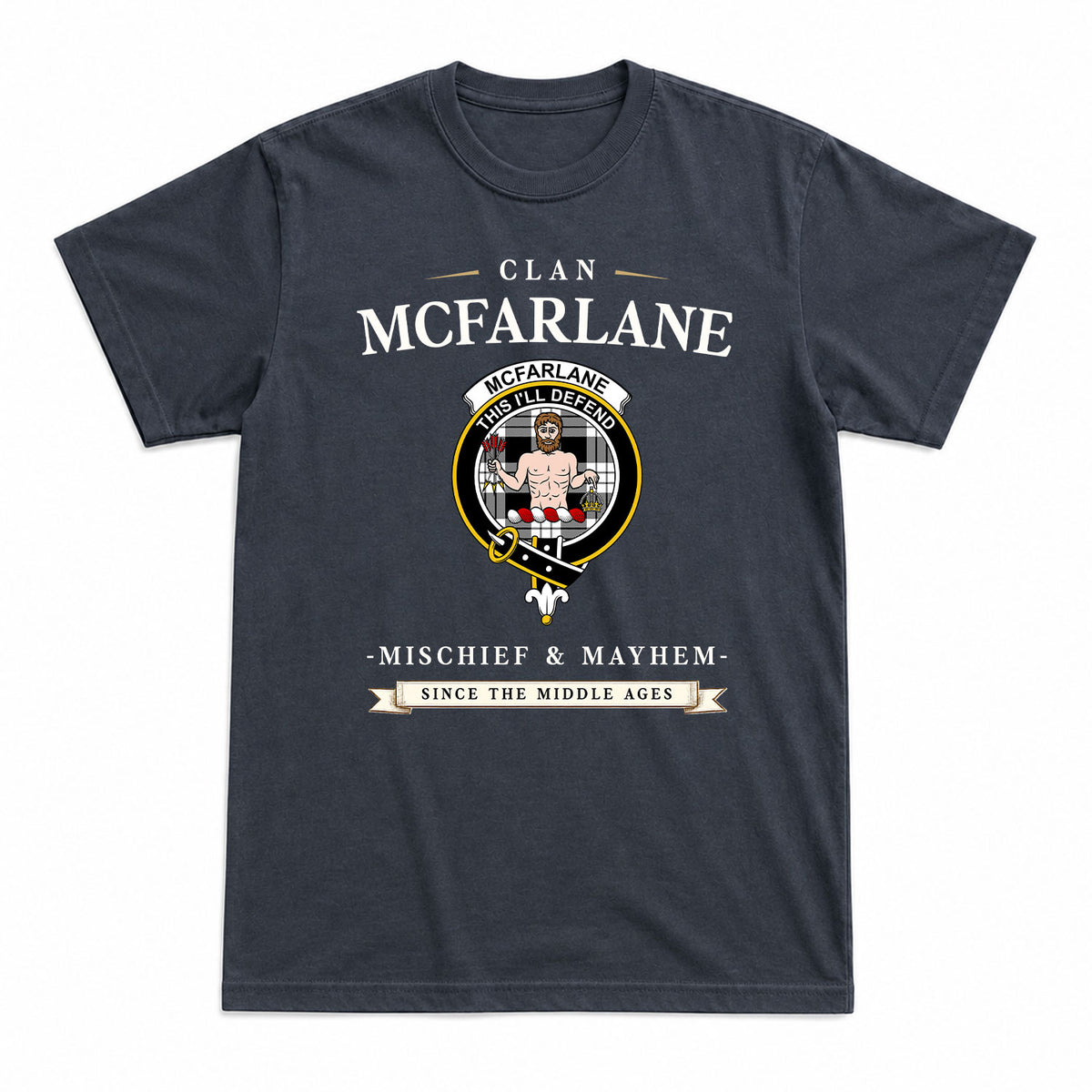 McFarlane Black - White Tartan Crest Mischief and Mayhem T-shirt