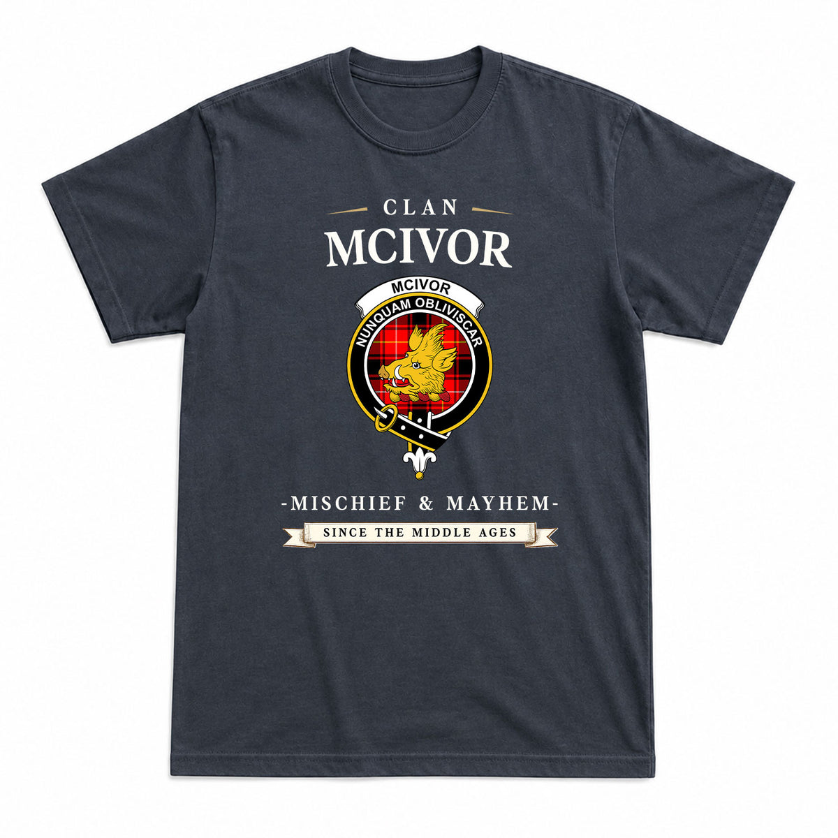 McIvor Tartan Crest Mischief and Mayhem T-shirt