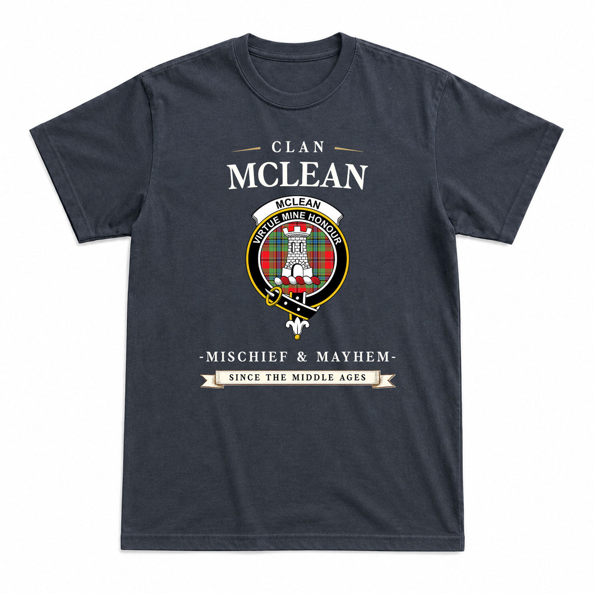 McLean of Duart Modern Tartan Crest Mischief and Mayhem T-shirt