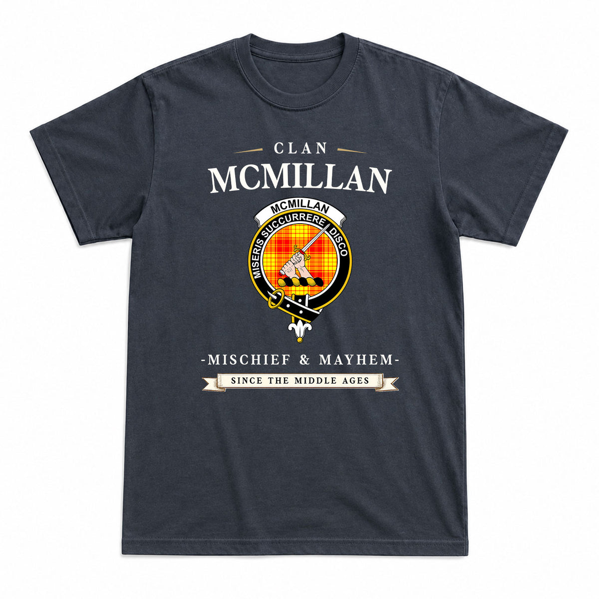 McMillan Clan Tartan Crest Mischief and Mayhem T-shirt
