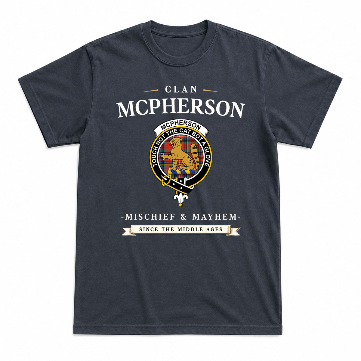 McPherson Ancient Tartan Crest Mischief and Mayhem T-shirt
